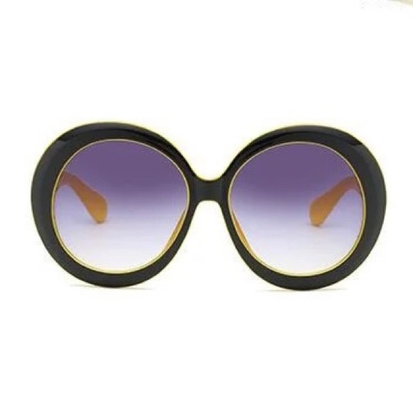 Oversized Round Sunglasses in Black & Yellow - Picture 2 of 7